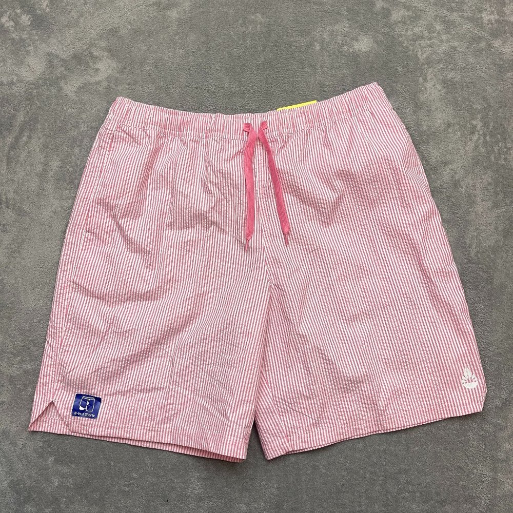 O'Rageous 2 IN 1 Shorts Seersucker Pink Stripe Size Large